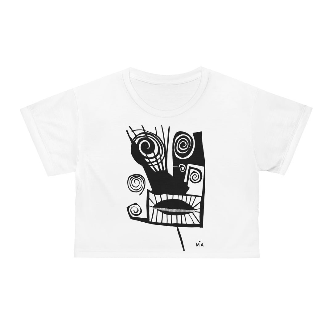 Abstract All Over Prints - Abstract Black & White Face Crop Tee — Gunter Minimalist Graphic Art Top at Miami Abstract Inc.