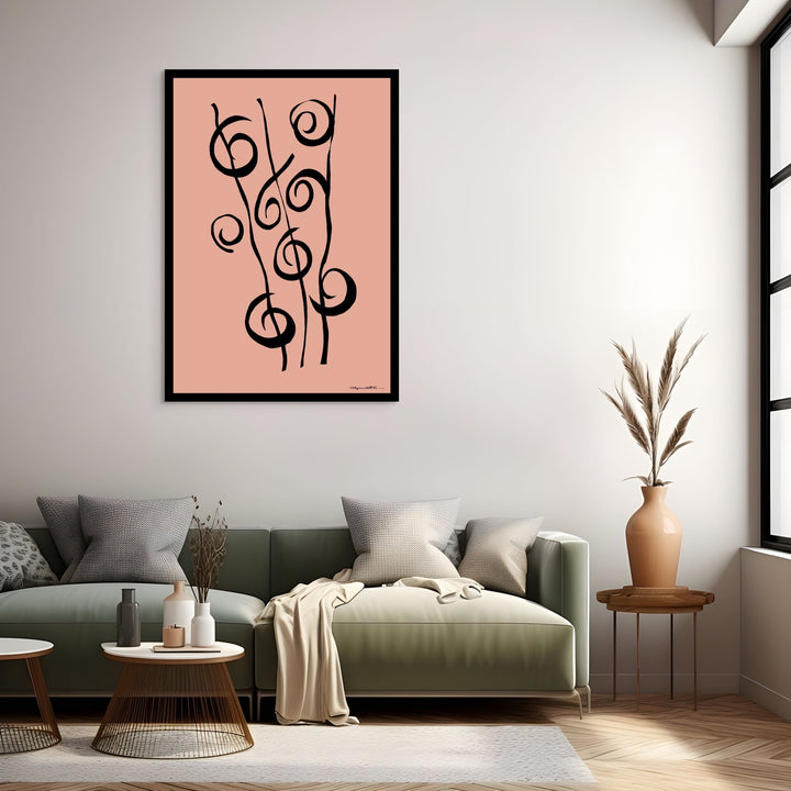 Abstract Wall Art - Minimalistic canvas abstract wall art. Reeds in Black Color Fill With Black Borders at Miami Abstract Inc.