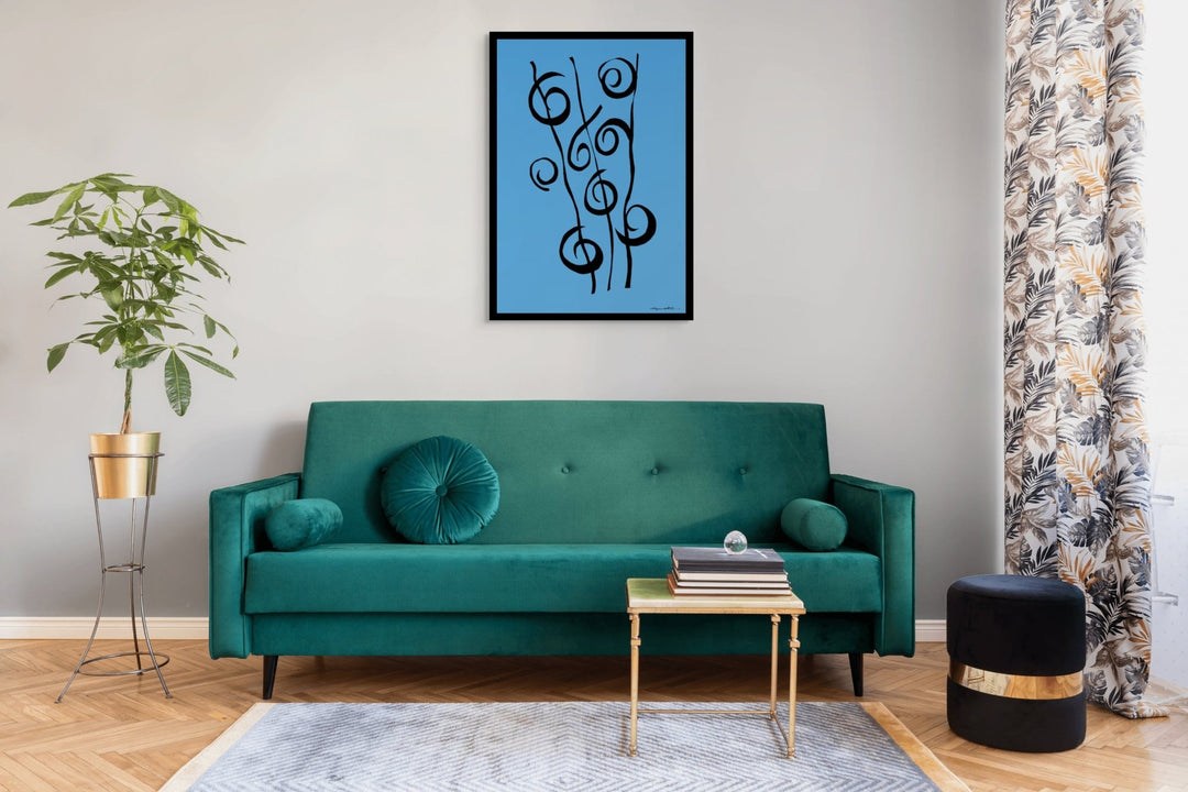 Abstract Wall Art - Minimalistic canvas abstract wall art. Reeds in Black Color Fill With Black Borders at Miami Abstract Inc.