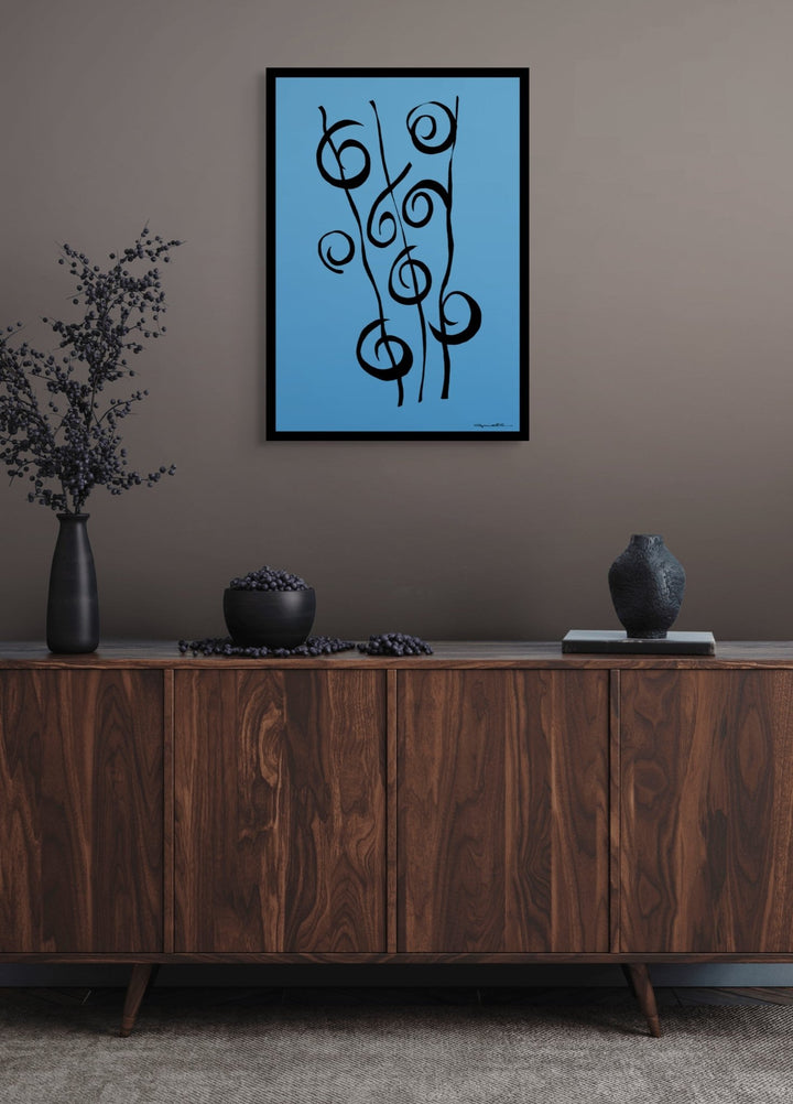 Abstract Wall Art - Minimalistic canvas abstract wall art. Reeds in Black Color Fill With Black Borders at Miami Abstract Inc.