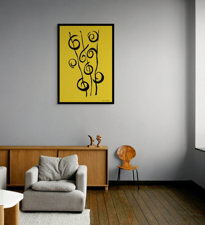 Abstract Wall Art - Minimalistic canvas abstract wall art. Reeds in Black Color Fill With Black Borders at Miami Abstract Inc.