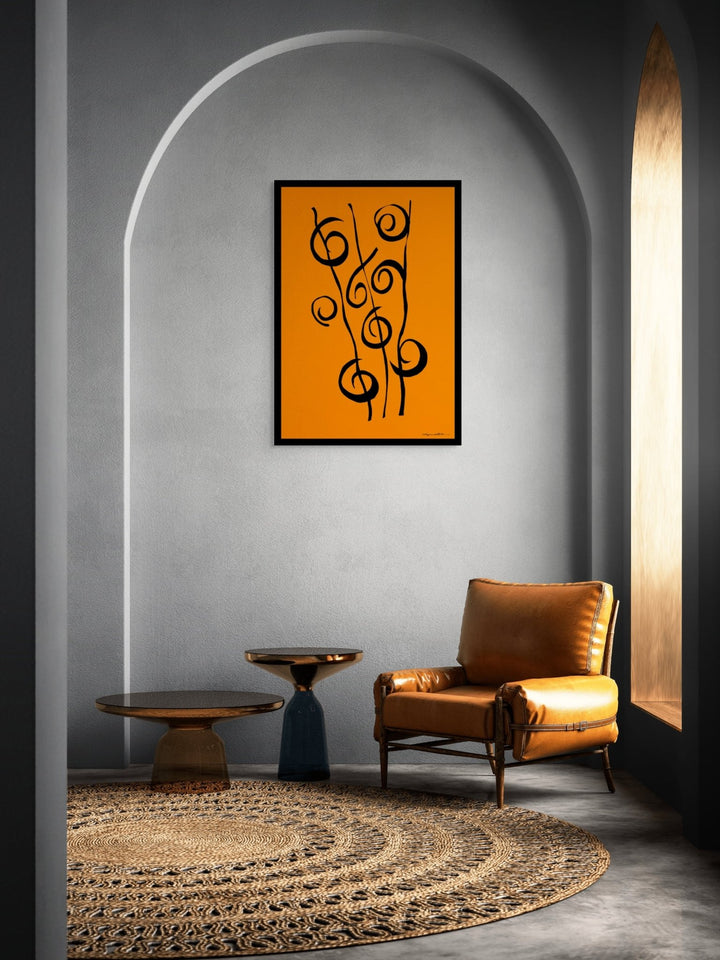 Abstract Wall Art - Minimalistic canvas abstract wall art. Reeds in Black Color Fill With Black Borders at Miami Abstract Inc.