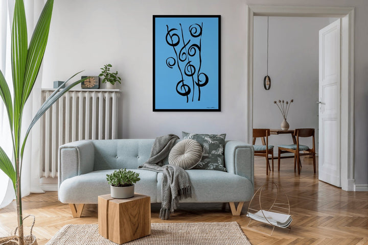 Abstract Wall Art - Minimalistic canvas abstract wall art. Reeds in Black Color Fill With Black Borders at Miami Abstract Inc.
