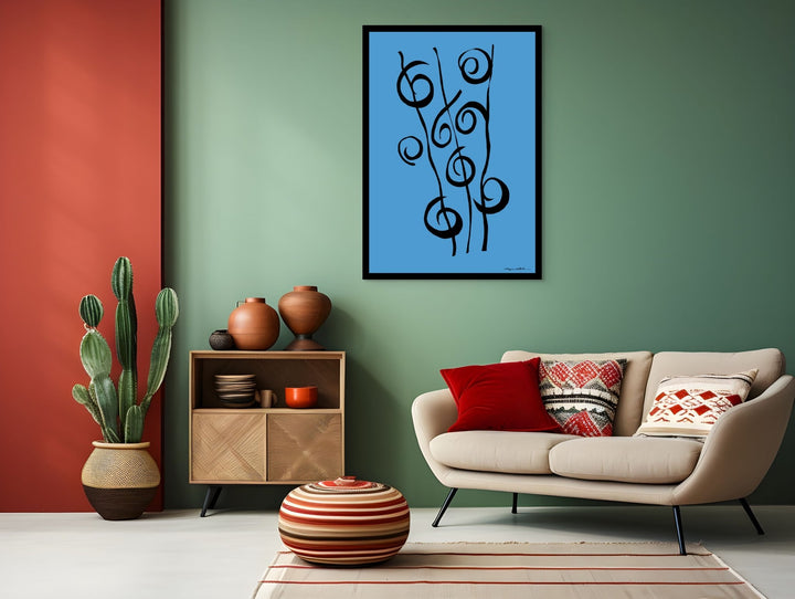 Abstract Wall Art - Minimalistic canvas abstract wall art. Reeds in Black Color Fill With Black Borders at Miami Abstract Inc.