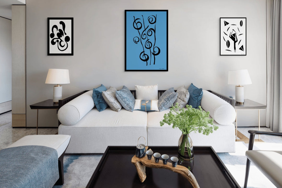 Abstract Wall Art - Minimalistic canvas abstract wall art. Reeds in Black Color Fill With Black Borders at Miami Abstract Inc.