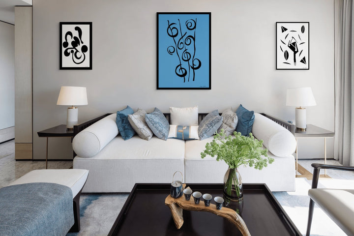 Abstract Wall Art - Minimalistic canvas abstract wall art. Reeds in Black Color Fill With Black Borders at Miami Abstract Inc.