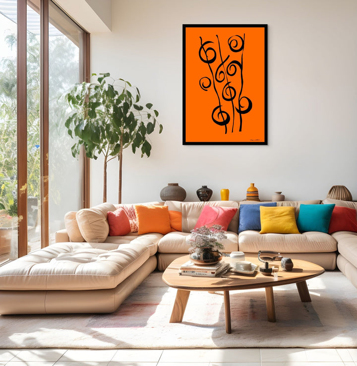 Abstract Wall Art - Minimalistic canvas abstract wall art. Reeds in Black Color Fill With Black Borders at Miami Abstract Inc.