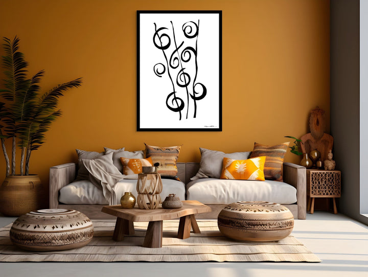 Abstract Wall Art - Minimalistic canvas abstract wall art. Reeds in Black Color Fill With Black Borders at Miami Abstract Inc.