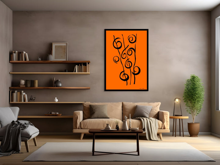 Abstract Wall Art - Minimalistic canvas abstract wall art. Reeds in Black Color Fill With Black Borders at Miami Abstract Inc.