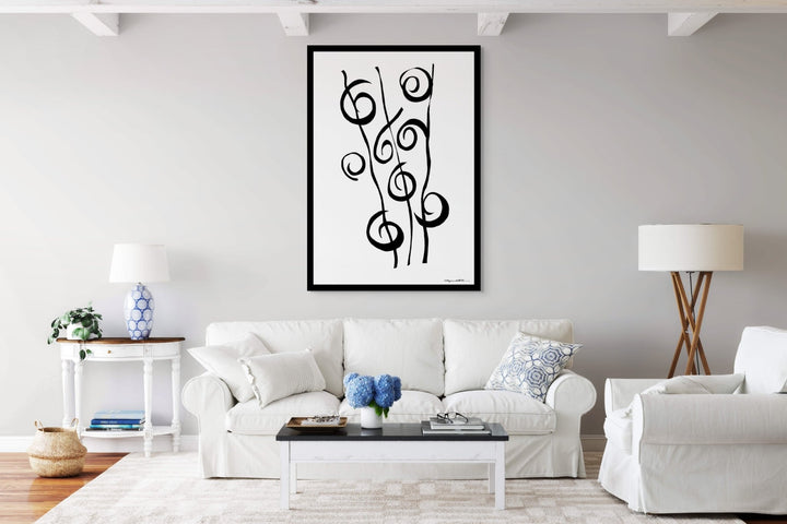 Abstract Wall Art - Minimalistic canvas abstract wall art. Reeds in Black Color Fill With Black Borders at Miami Abstract Inc.