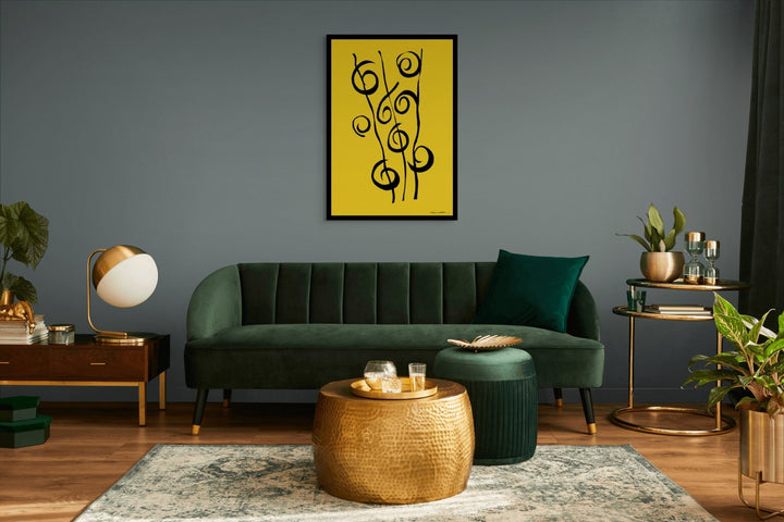 Abstract Wall Art - Minimalistic canvas abstract wall art. Reeds in Black Color Fill With Black Borders at Miami Abstract Inc.