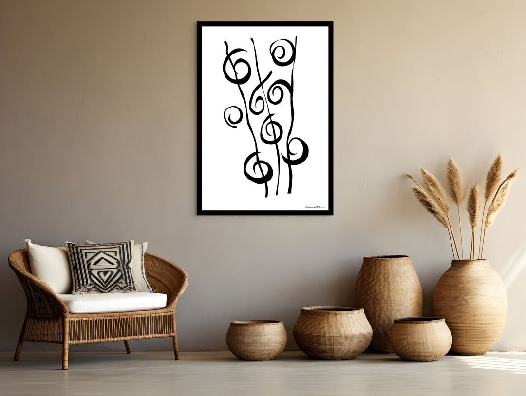 Abstract Wall Art - Minimalistic canvas abstract wall art. Reeds in Black Color Fill With Black Borders at Miami Abstract Inc.