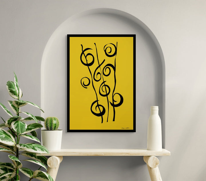 Abstract Wall Art - Minimalistic canvas abstract wall art. Reeds in Black Color Fill With Black Borders at Miami Abstract Inc.
