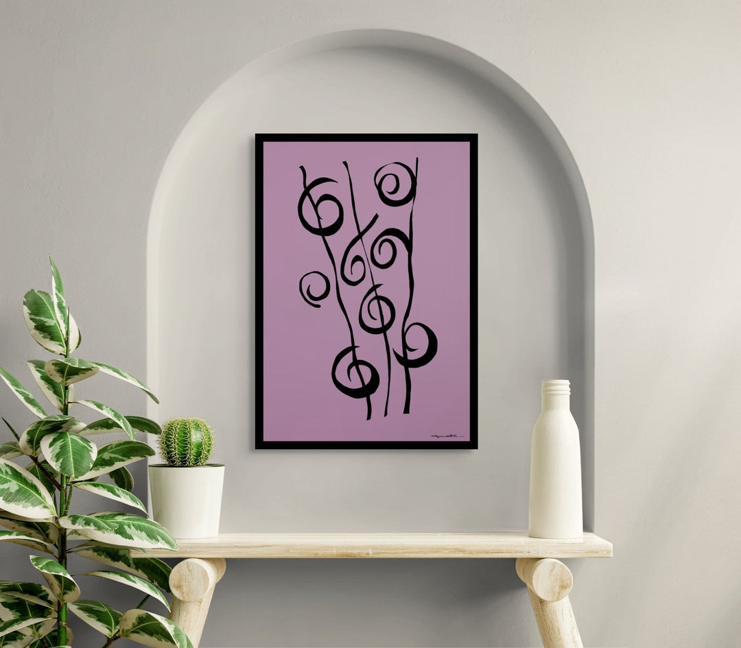Abstract Wall Art - Minimalistic canvas abstract wall art. Reeds in Black Color Fill With Black Borders at Miami Abstract Inc.