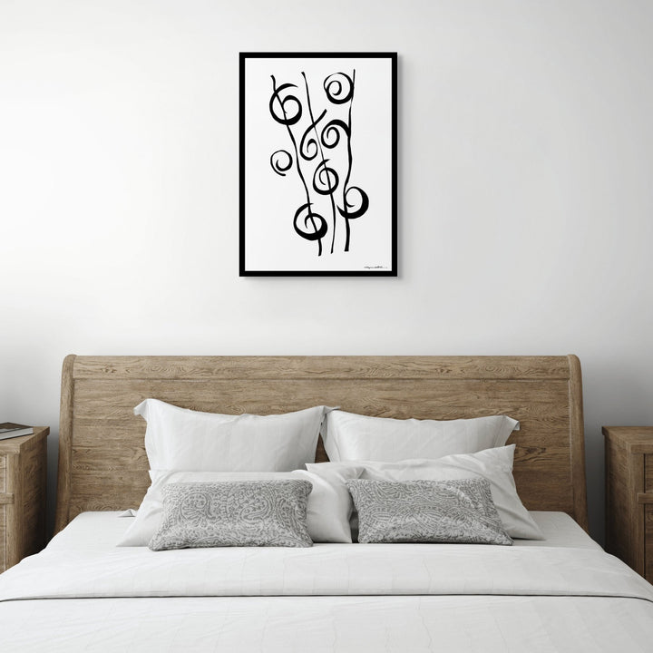 Abstract Wall Art - Minimalistic canvas abstract wall art. Reeds in Black Color Fill With Black Borders at Miami Abstract Inc.