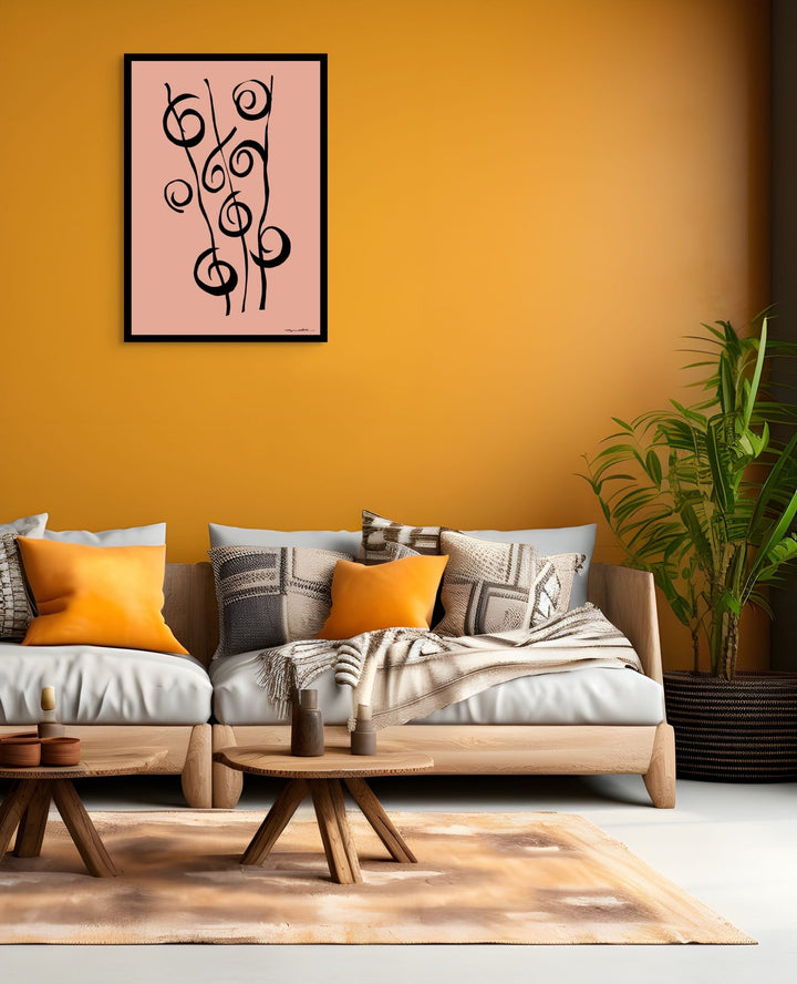 Abstract Wall Art - Minimalistic canvas abstract wall art. Reeds in Black Color Fill With Black Borders at Miami Abstract Inc.