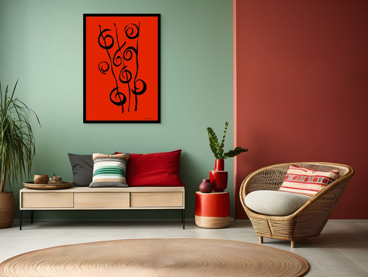 Abstract Wall Art - Minimalistic canvas abstract wall art. Reeds in Black Color Fill With Black Borders at Miami Abstract Inc.