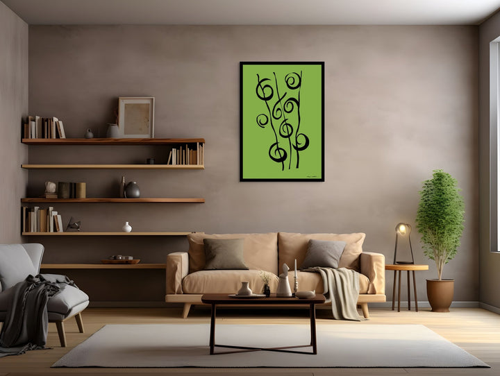 Abstract Wall Art - Minimalistic canvas abstract wall art. Reeds in Black Color Fill With Black Borders at Miami Abstract Inc.