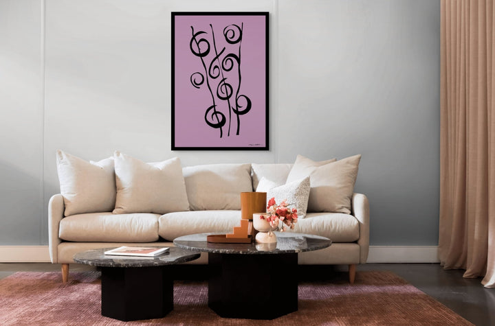 Abstract Wall Art - Minimalistic canvas abstract wall art. Reeds in Black Color Fill With Black Borders at Miami Abstract Inc.