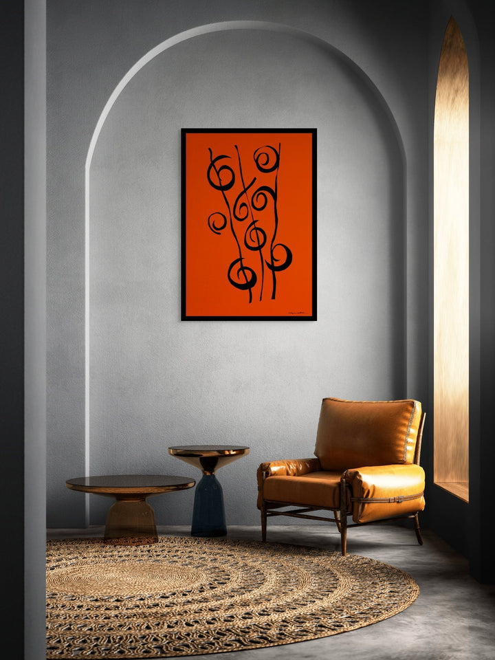 Abstract Wall Art - Minimalistic canvas abstract wall art. Reeds in Black Color Fill With Black Borders at Miami Abstract Inc.