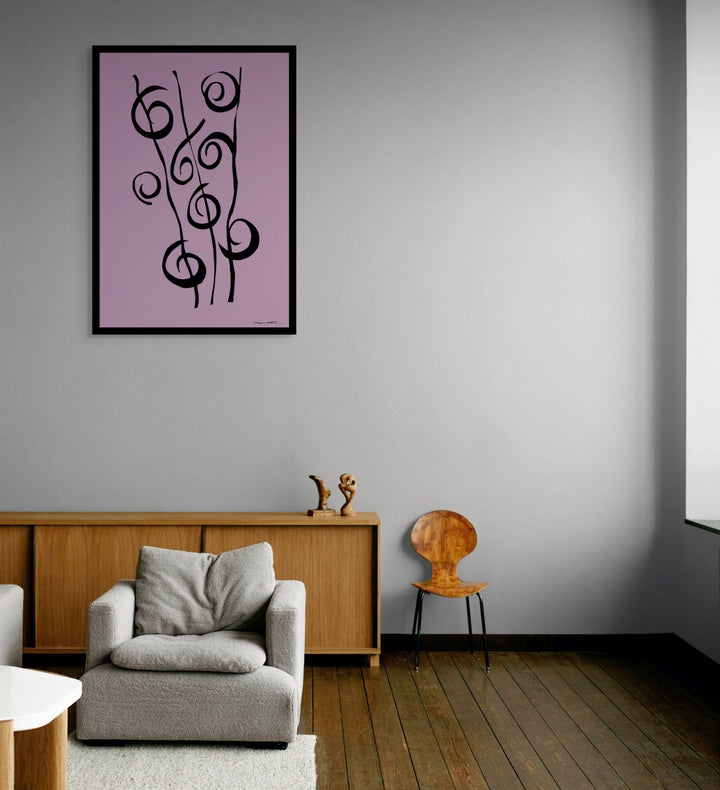 Abstract Wall Art - Minimalistic canvas abstract wall art. Reeds in Black Color Fill With Black Borders at Miami Abstract Inc.