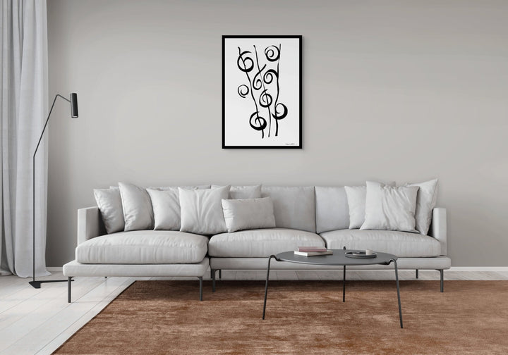Abstract Wall Art - Minimalistic canvas abstract wall art. Reeds in Black Color Fill With Black Borders at Miami Abstract Inc.
