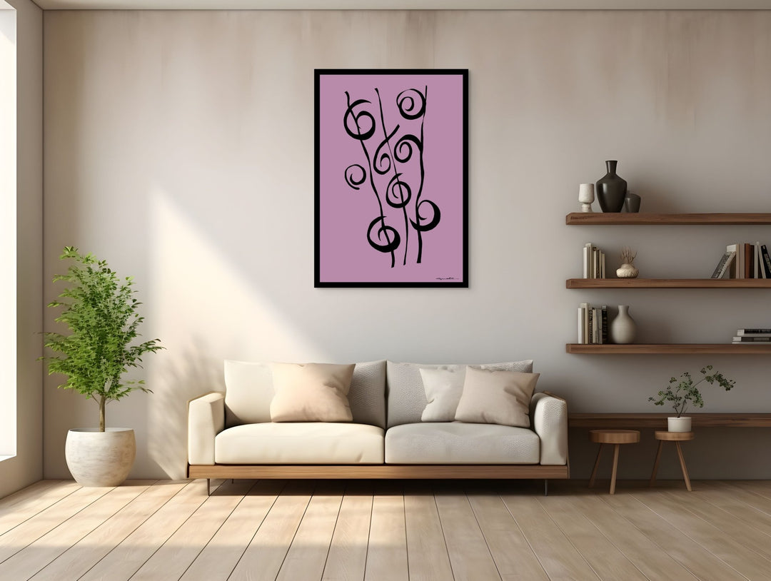Abstract Wall Art - Minimalistic canvas abstract wall art. Reeds in Black Color Fill With Black Borders at Miami Abstract Inc.