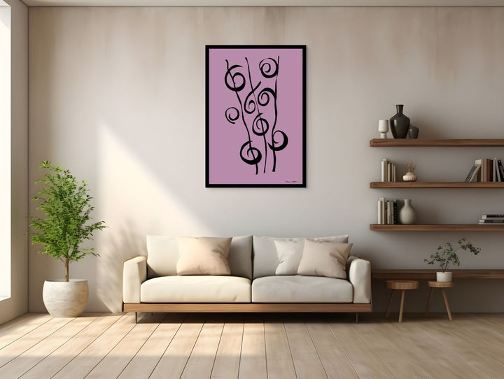 Abstract Wall Art - Minimalistic canvas abstract wall art. Reeds in Black Color Fill With Black Borders at Miami Abstract Inc.
