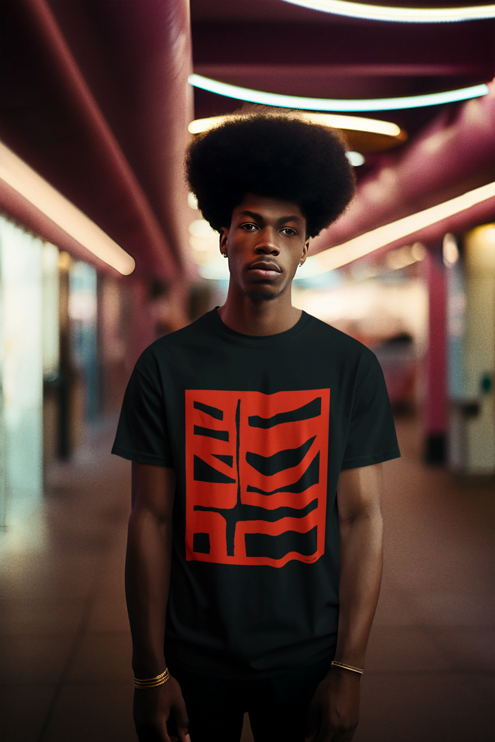 Man with afro hairstyle wearing  minimalistic t-Shirt BI-500 in Red