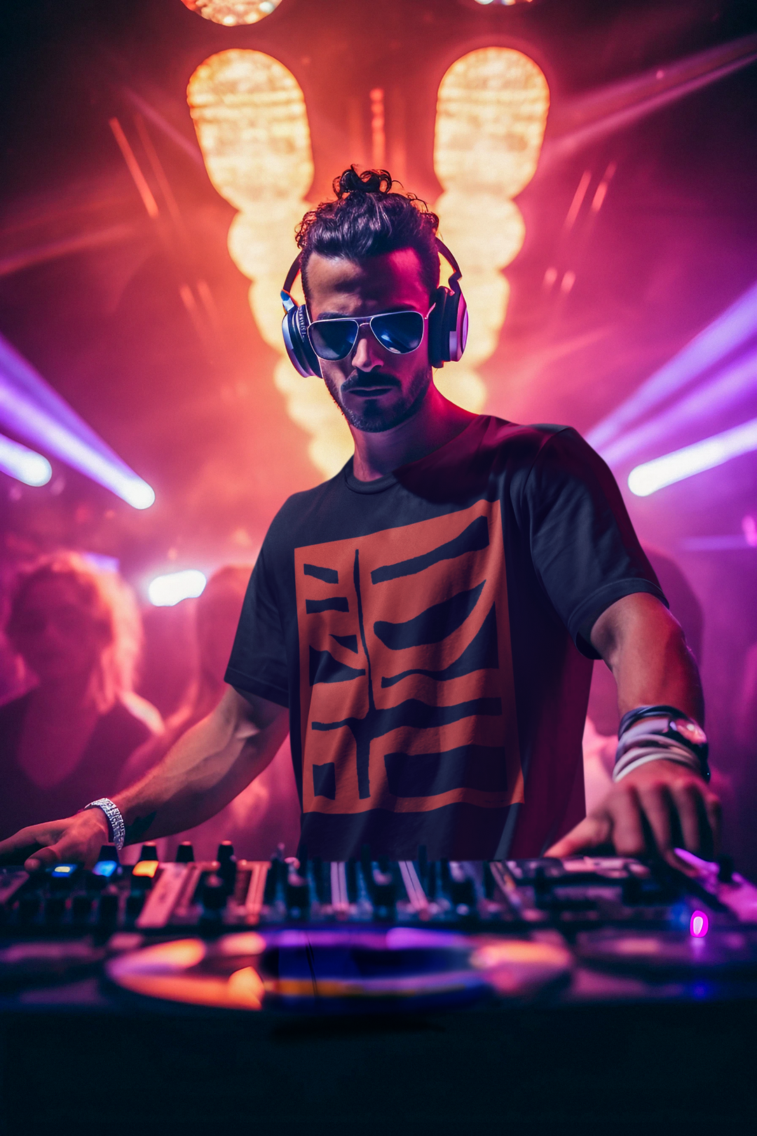 Male DJ playing in a nightclub wearing Abstract t-shirt BI-500