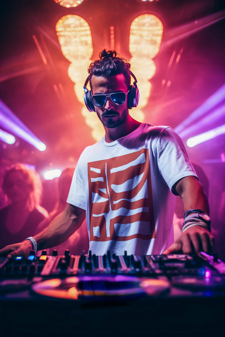 Male DJ playing in a nightclub wearing Abstract t-shirt BI-500